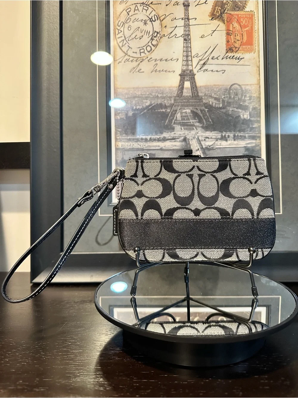 Coach Signature Canvas Wristlet Black Gray - Picture 3 of 12